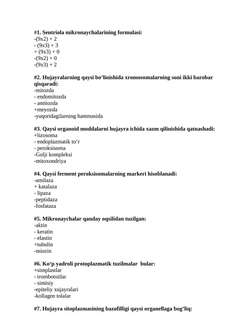 Gistologiya test 2019 yil