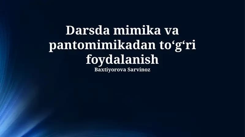 Sahnada Taqlid va Pandomimaning Qo‘llanilishi