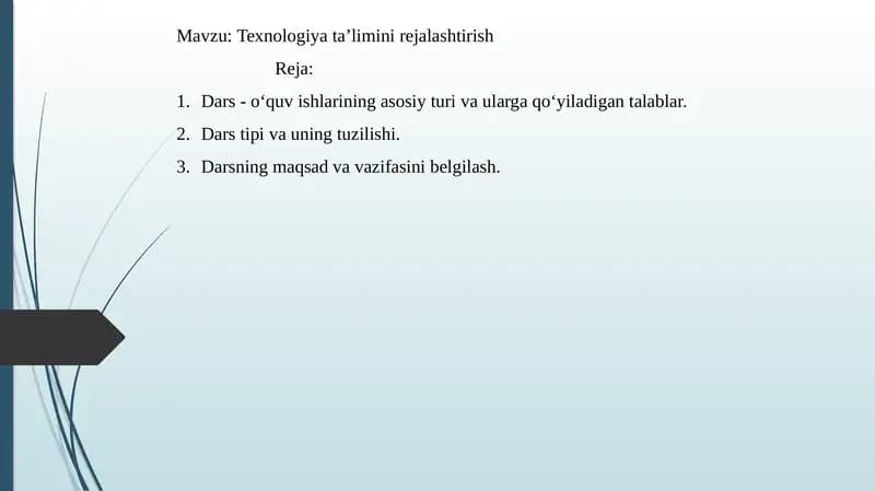 Texnologiya ta’limini rejalashtirish