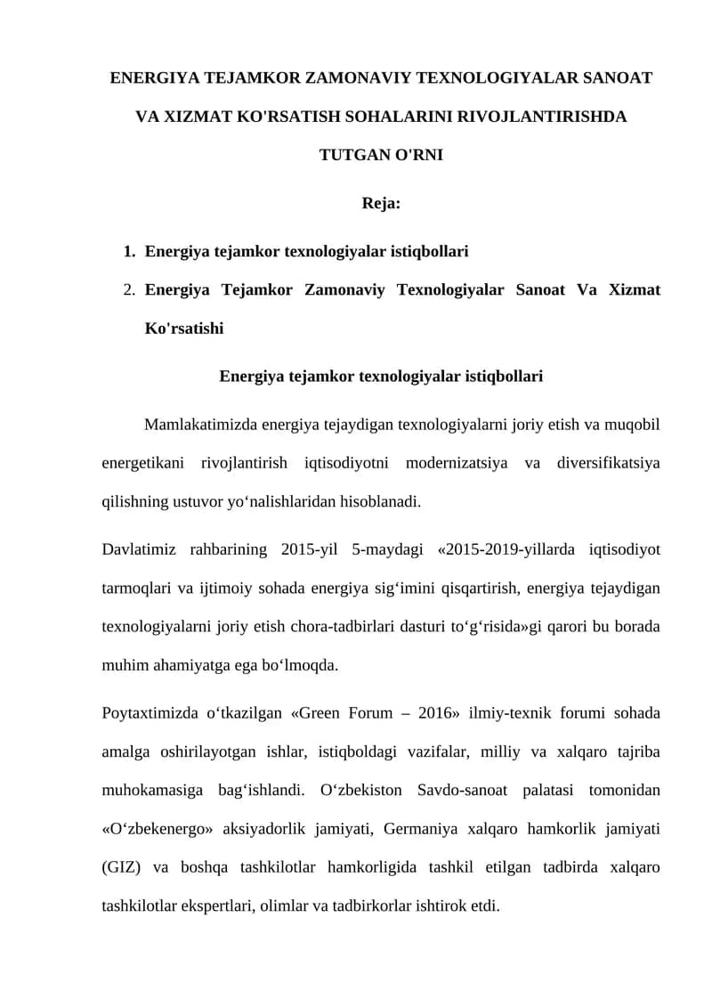 Energiya Tejamkor Zamonaviy Texnologiyalar Sanoat Va Xizmat Ko'rsatish