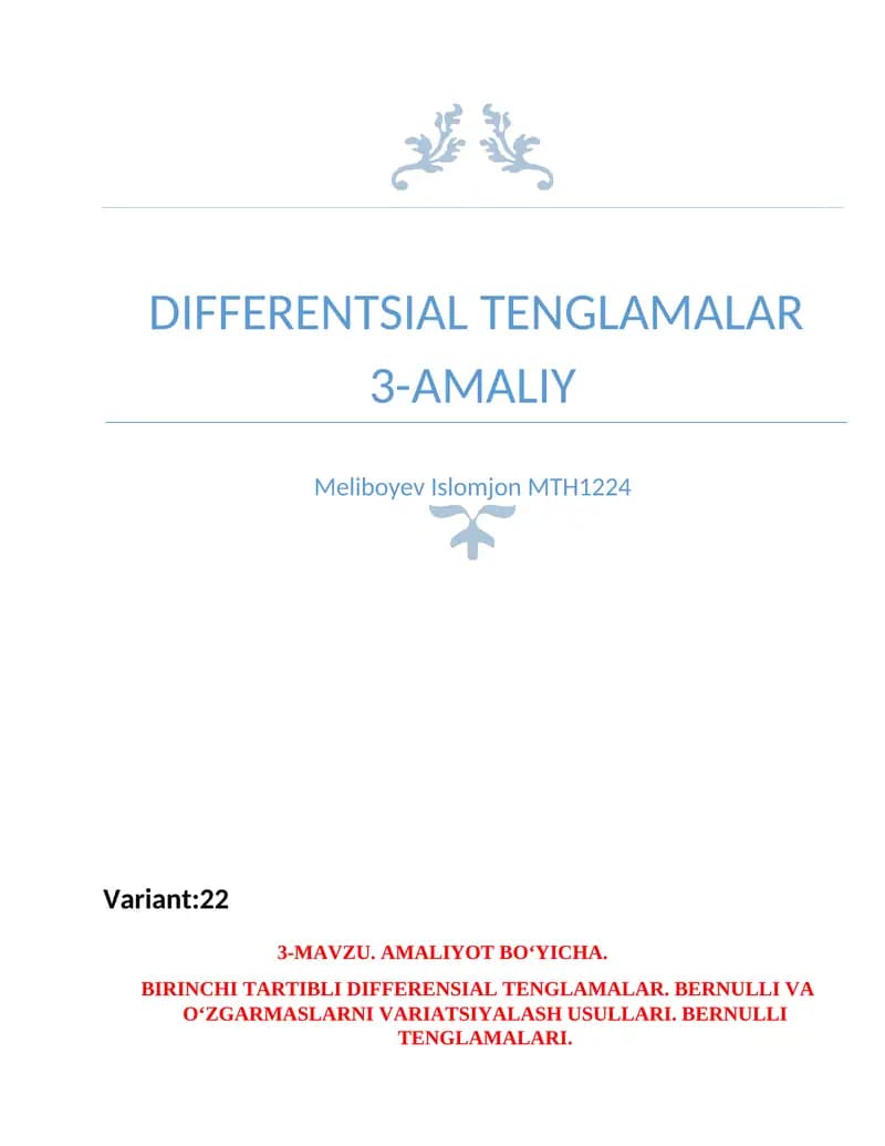 DIFFERENTIAL EQUATIONS - PRACTICAL WORK 3