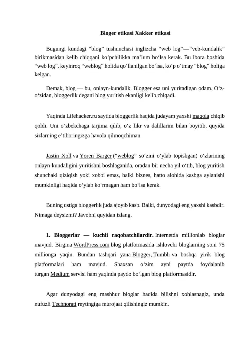 Bloger etikasi Xakker etikasi