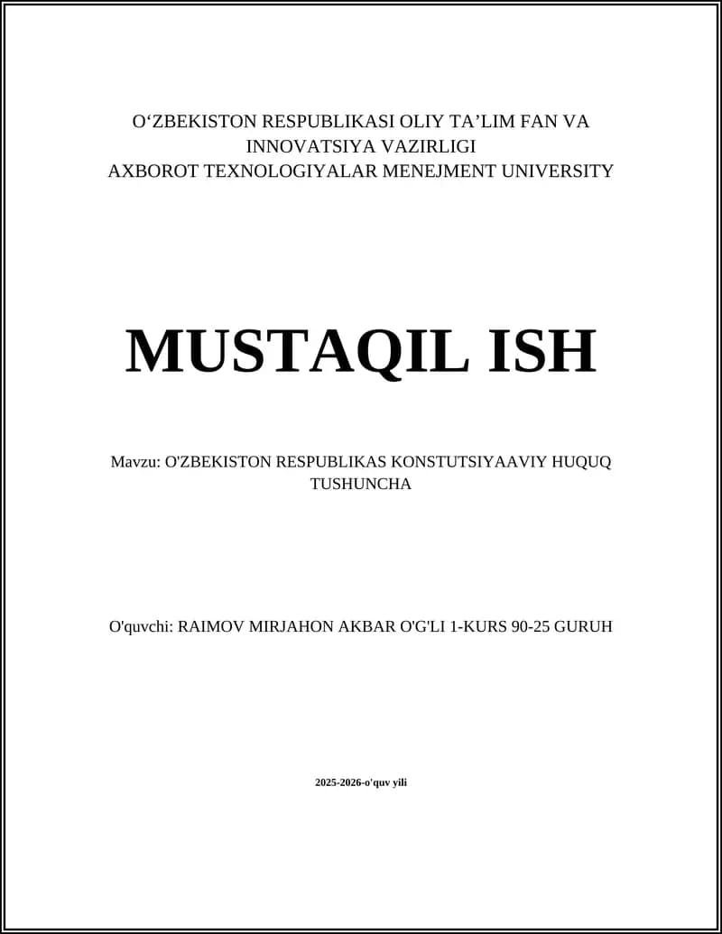 O'ZBEKISTON RESPUBLIKAS KONSTUTSIYAAVIY HUQUQ TUSHUNCHA