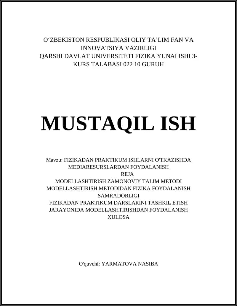 FIZIKADAN PRAKTIKUM ISHLARNI O'TKAZISHDA MEDIARESURSLARDAN FOYDALANISH