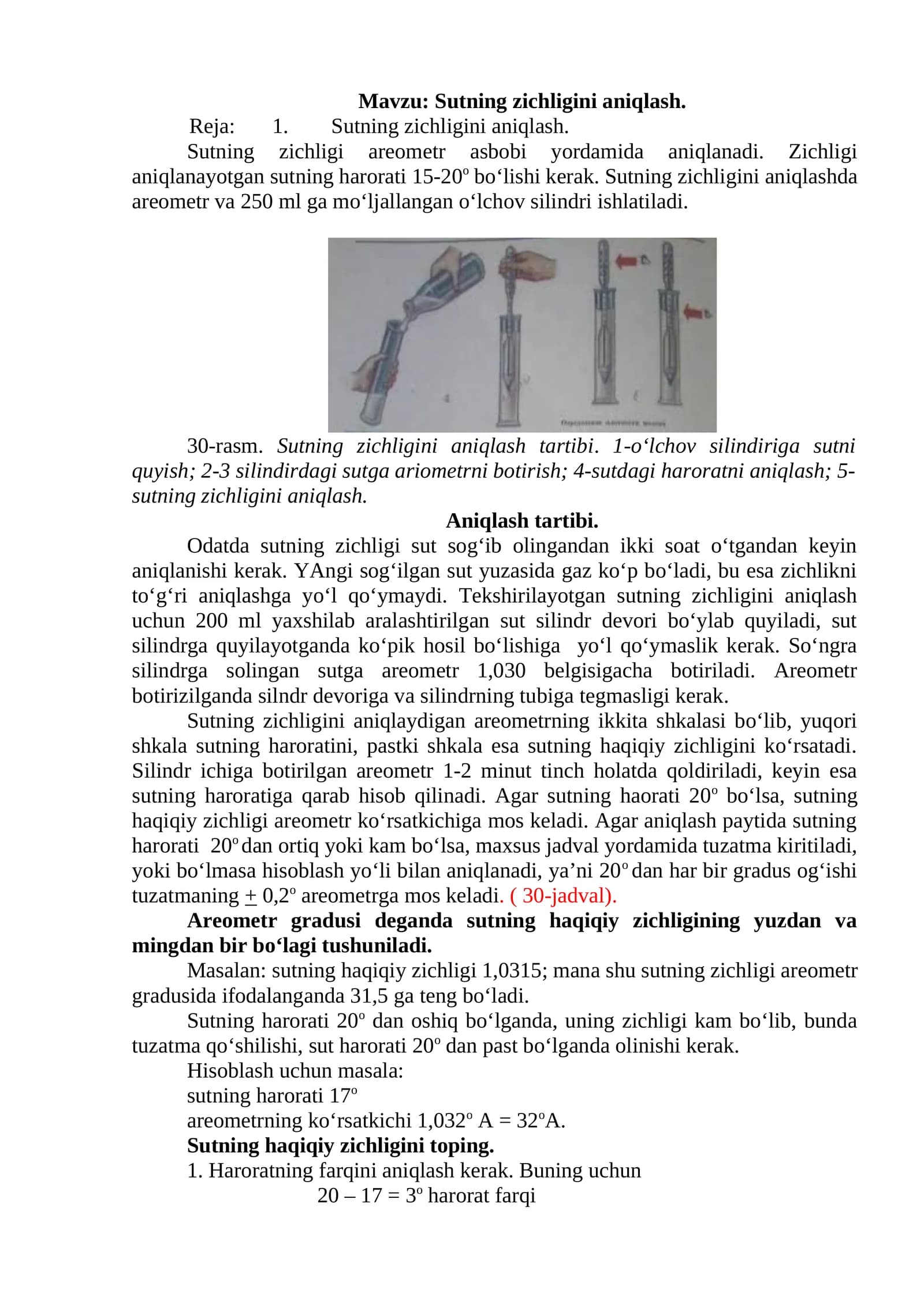 Sutning zichligini aniqlash