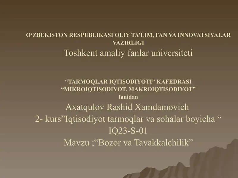 Bozor va Tavakkalchilik