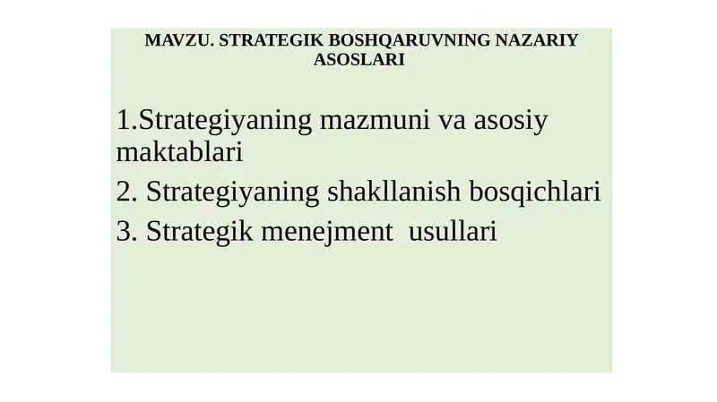 STRATEGIK BOSHQARUVNING NAZARIY ASOSLARI