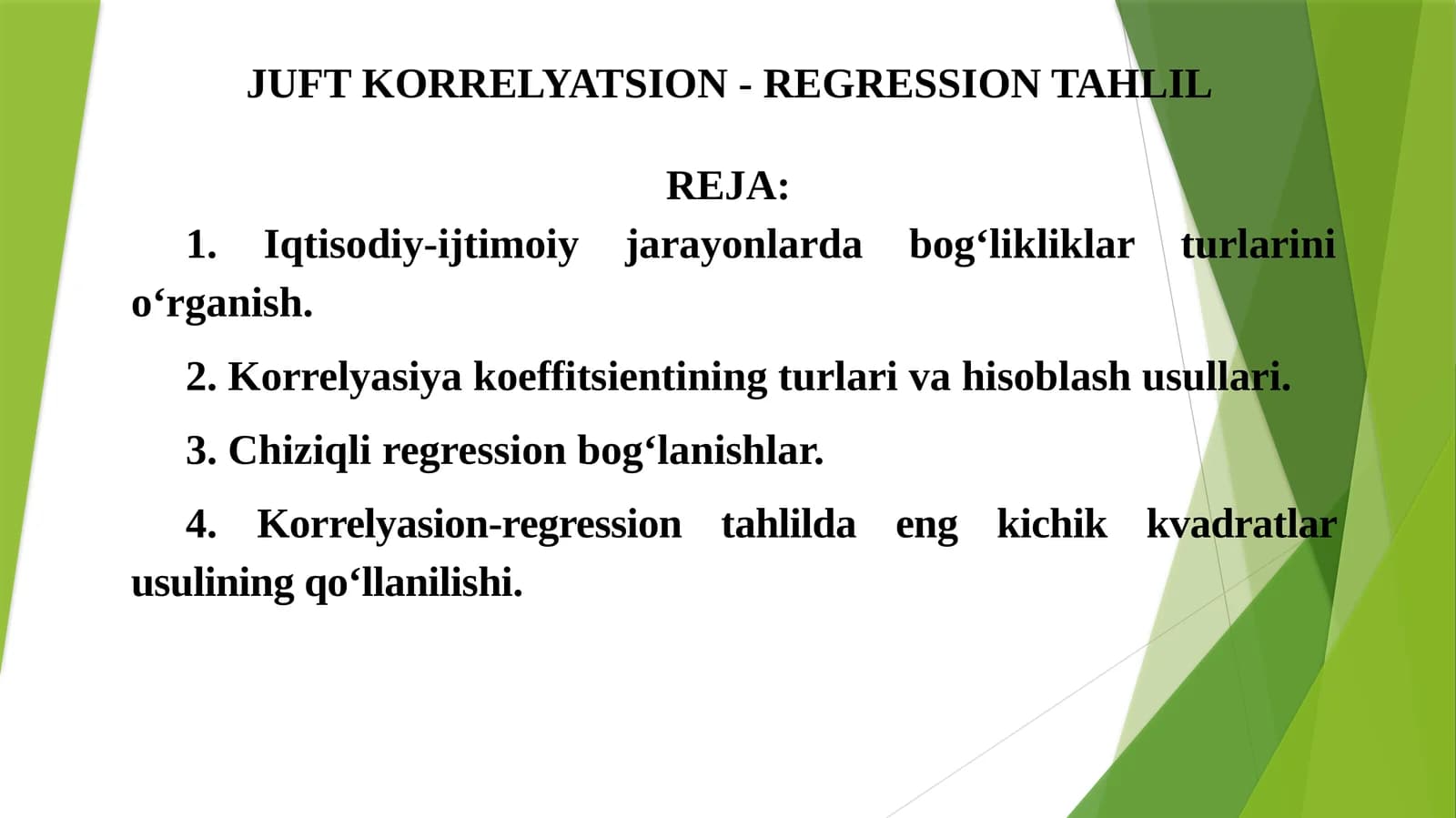 JUFT KORRELYATSION - REGRESSION TAHLIL