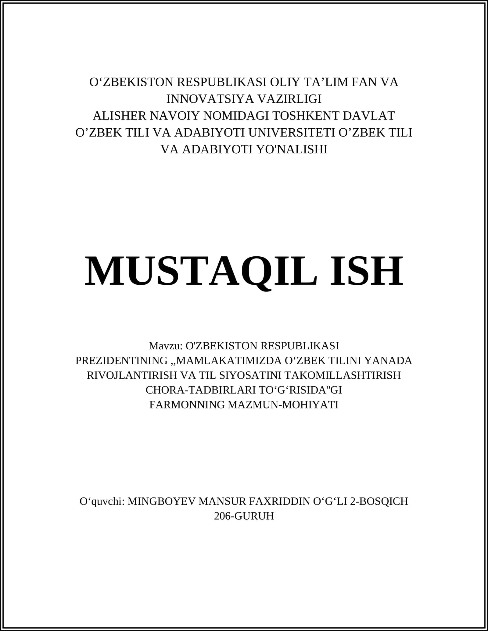 O'zbek tilining rivojlanish istiqbollari