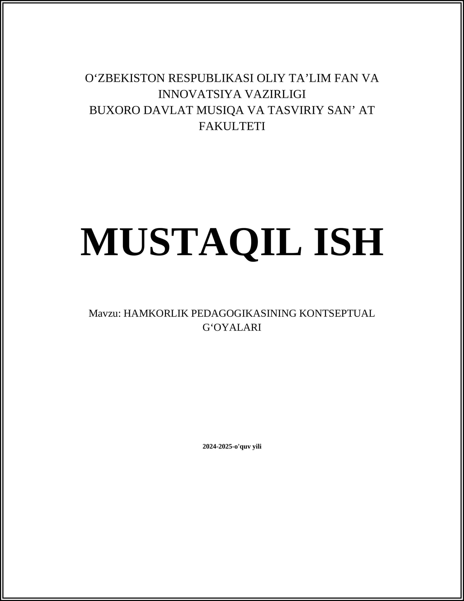 HAMKORLIK PEDAGOGIKASINING KONTSEPTUAL GʻOYALARI