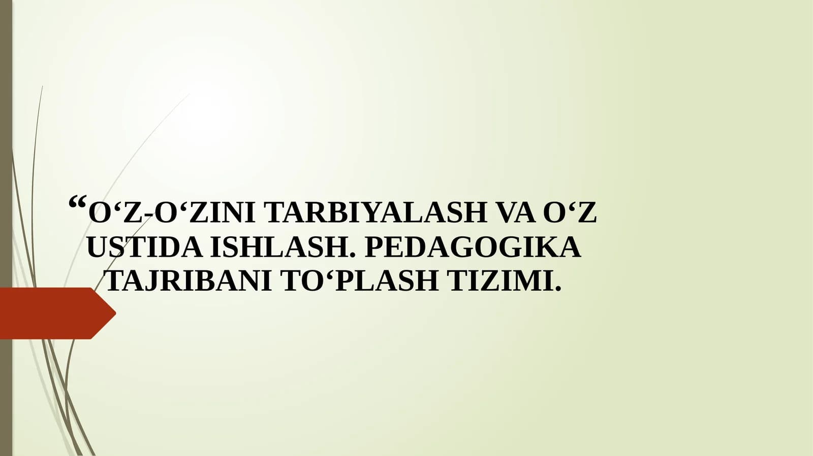 O‘Z-O‘ZINI TARBIYALASH VA O‘Z USTIDA ISHLASH. PEDAGOGIKA TAJRIBANI TO‘PLASH TIZIMI