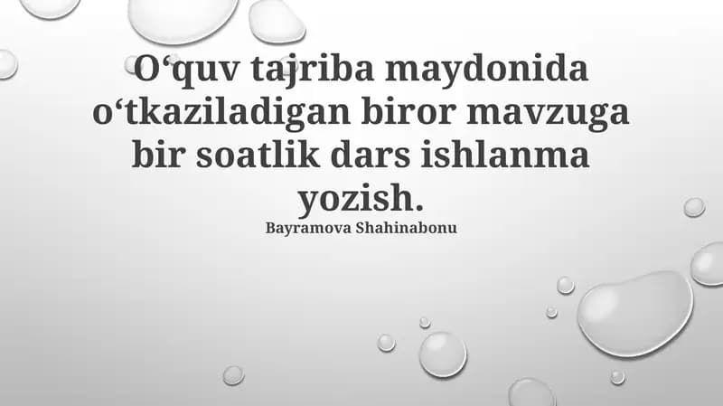 Biror Mavzu uchun Bir soatlik Dars Ishlanma