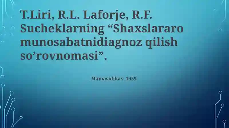 Munosabatnidiagnoz qilish so’rovnomasi
