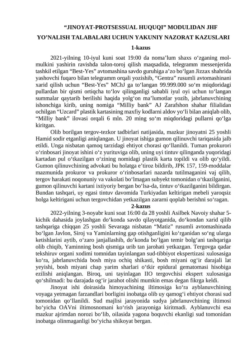 "JINOYAT-PROTSESSUAL HUQUQI" MODULI