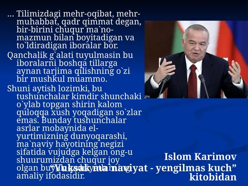 “Yuksak ma`naviyat - yengilmas kuch” kitobi