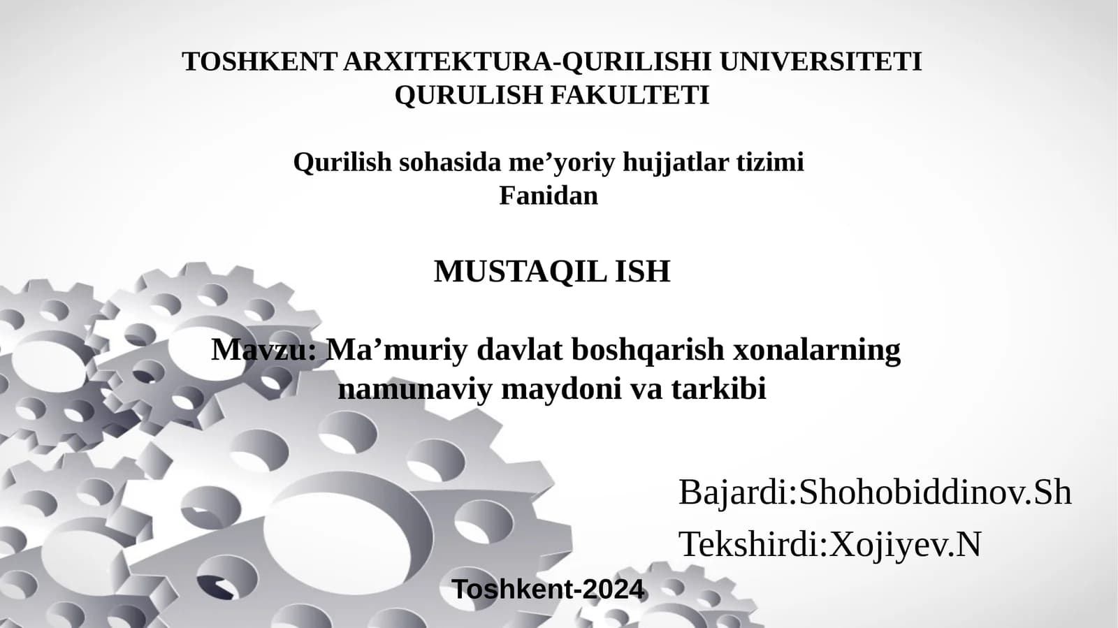 Ma’muriy davlat boshqarish xonalarning namunaviy maydoni va tarkibi