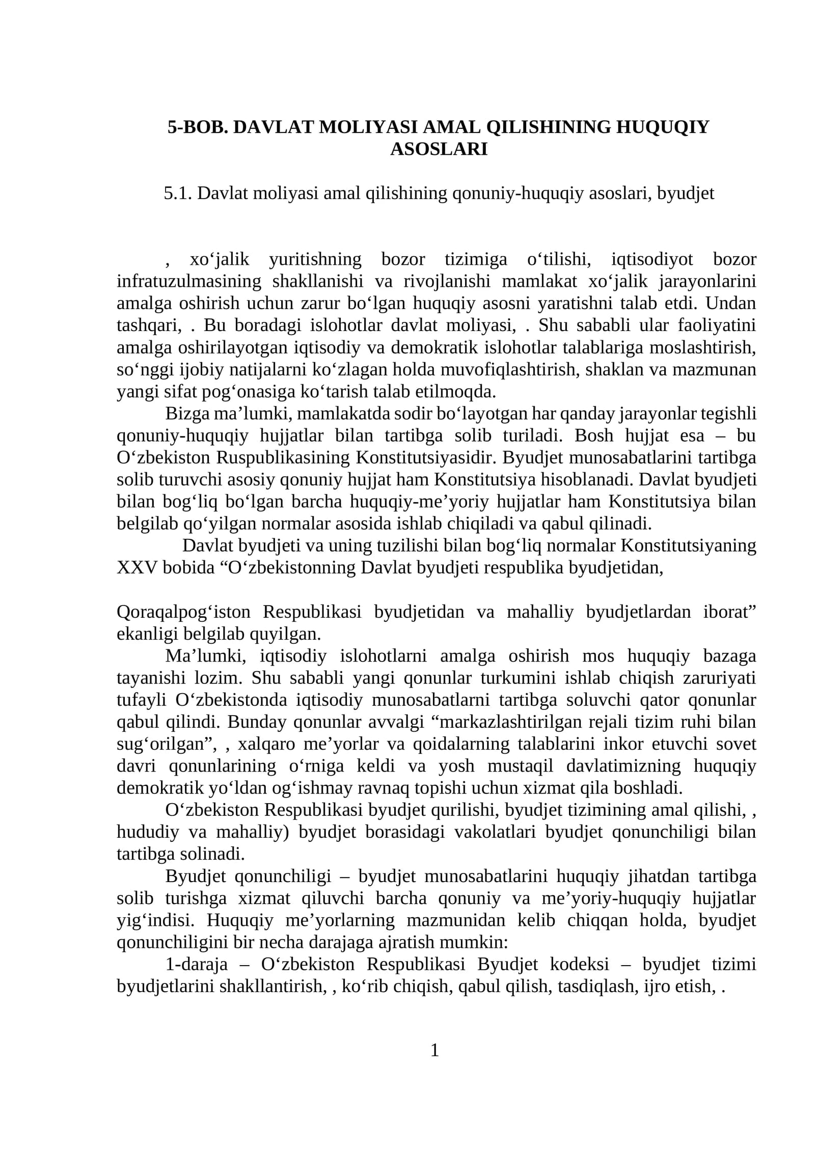 BOB. DAVLAT MOLIYASI AMAL QILISHINING HUQUQIY ASOSLARI