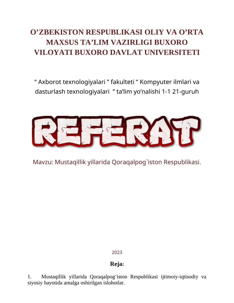 Mustaqillik yillarida Qoraqalpog`iston Respublikasi