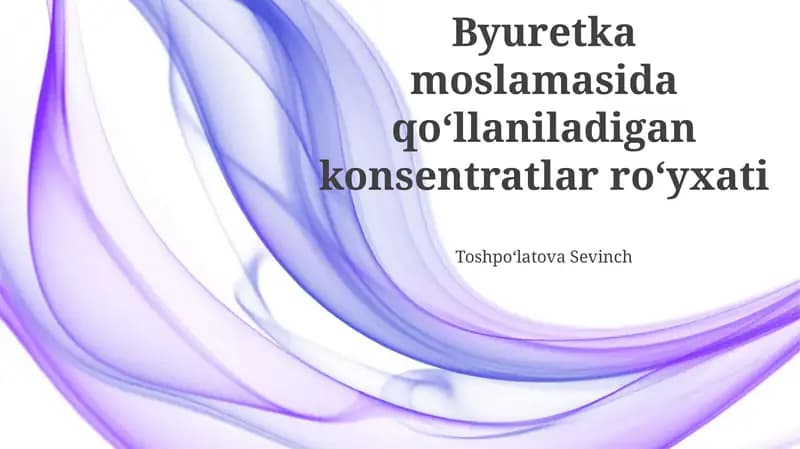 Byuretka moslamasida qoʻllaniladigan konsentratlar roʻyxati