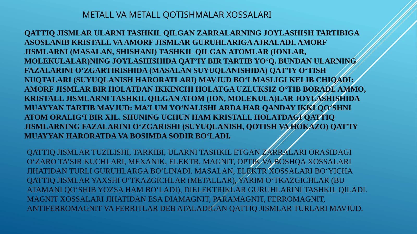 METALL VA METALL QOTISHMALAR XOSSALARI