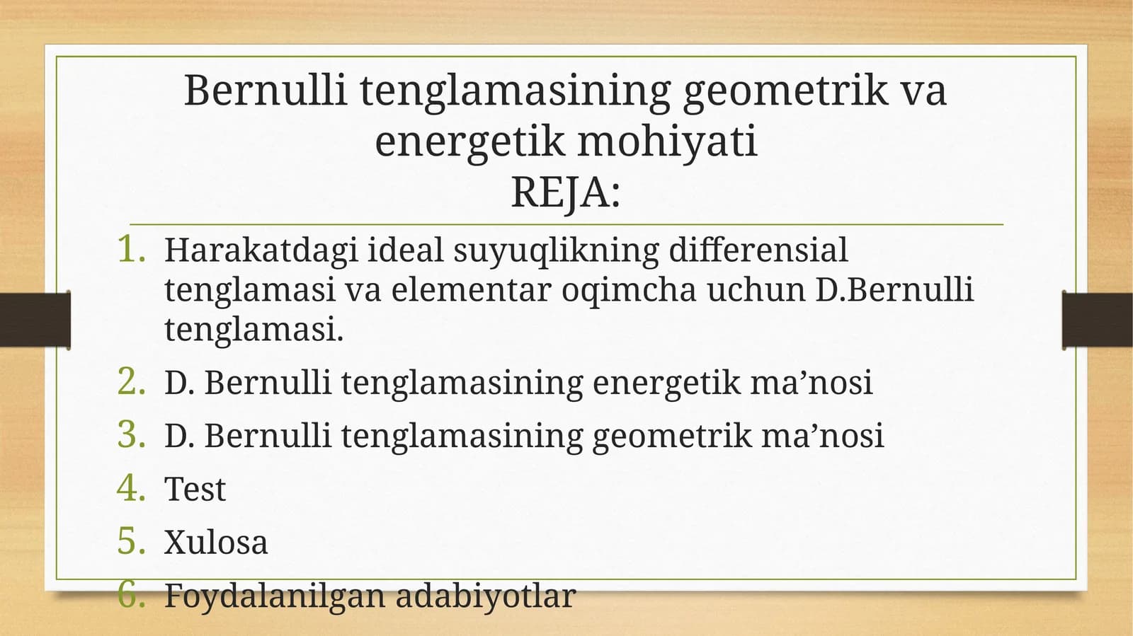Bernullitenglamasininggeometrikvaenergetikmohiyati