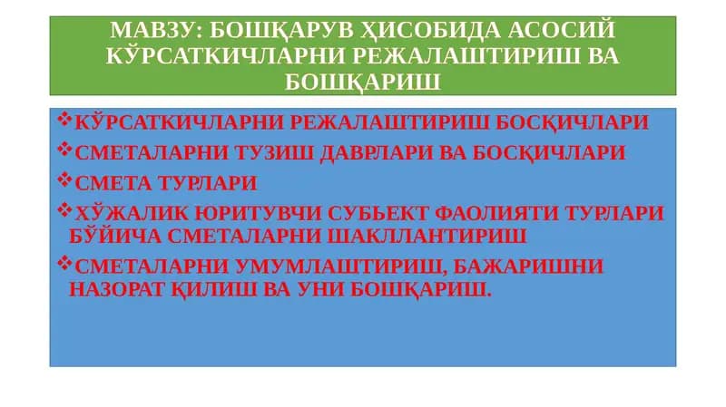 КЎРСАТКИЧЛАРНИ РЕЖАЛАШТИРИШ ВА БОШҚАРИШ