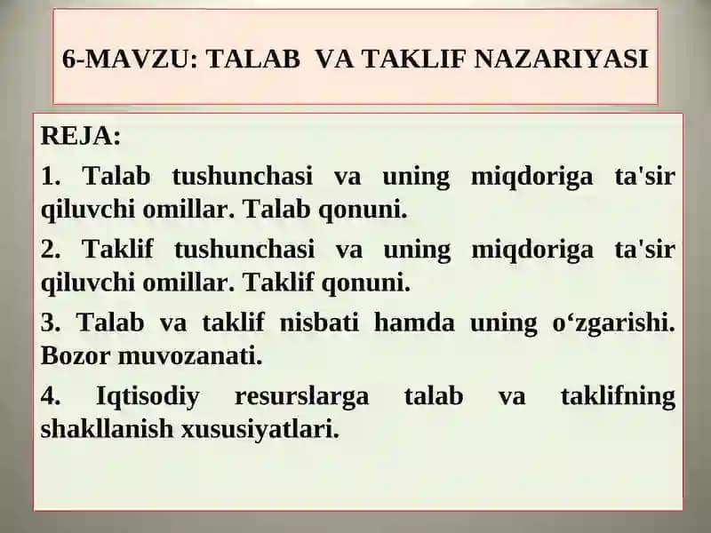 TALAB VA TAKLIF NAZARIYASI