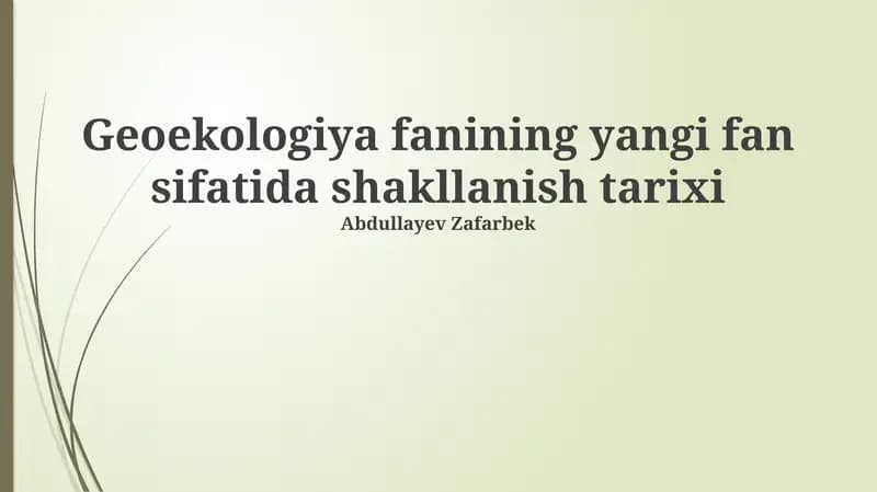 Geoekologiya fanining yangi fan sifatida shakllanish tarixi