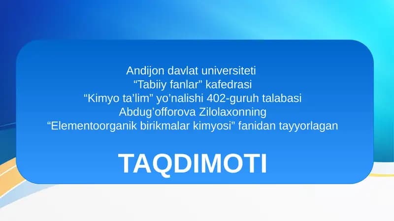 Elementoorganik birikmalar kimyosi
