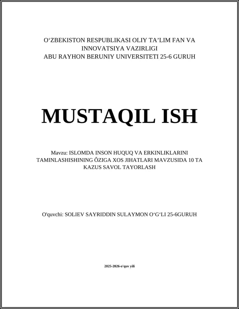 Islomiy manbalarda inson huquqlari tamoyillari