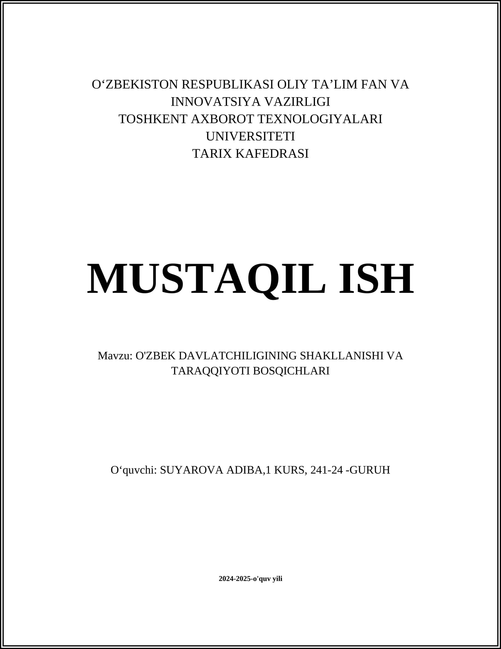O'ZBEK DAVLATCHILIGINING SHAKLLANISHI VA TARAQQIYOTI BOSQICHLARI