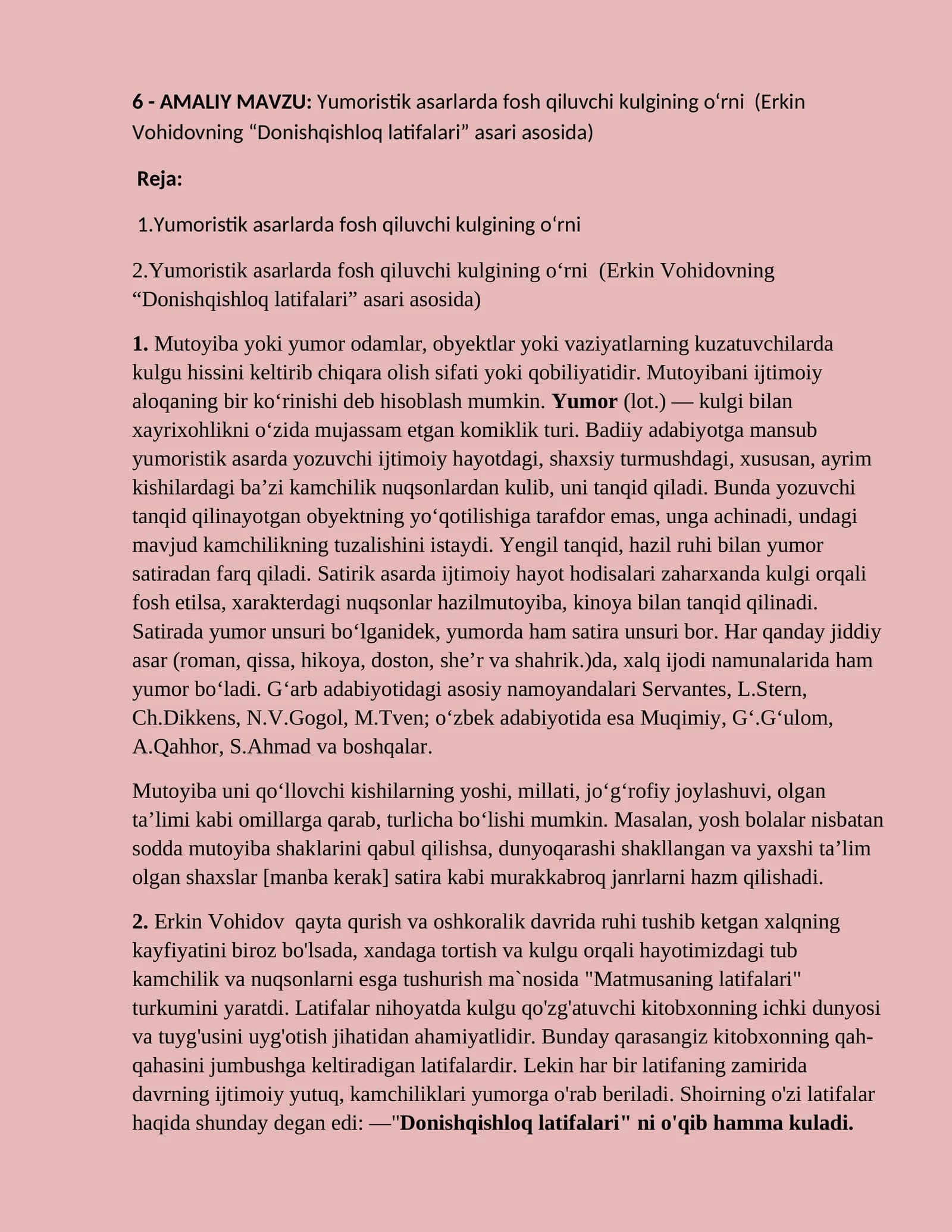 Yumоristik аsаrlаrdа fоsh qiluvchi kulgining o‘rni