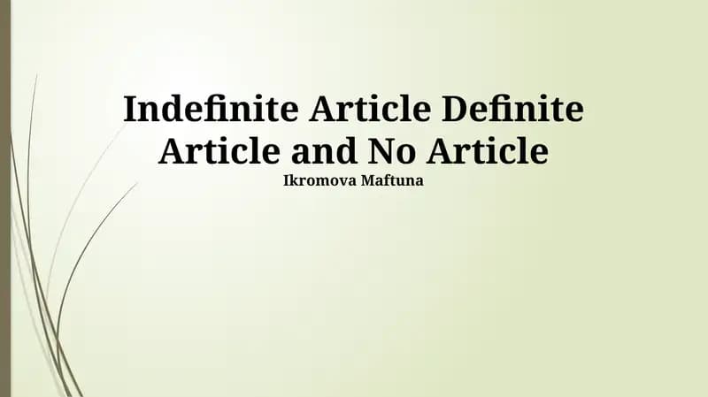 Indefinite Article Definite Article and No Article
