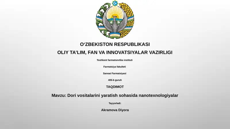 Nanotexnologiyalar va Dori Vositalar