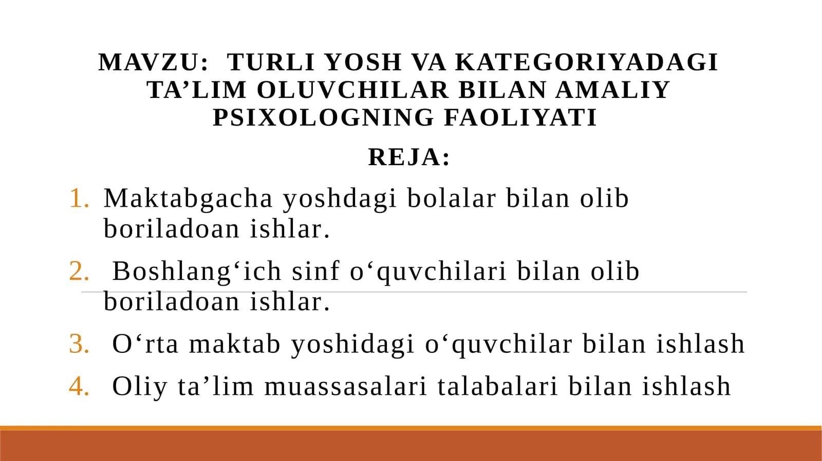 Turli yosh va kategoriyadagi ta’lim oluvchilar bilan amaliy psixologning faoliyati