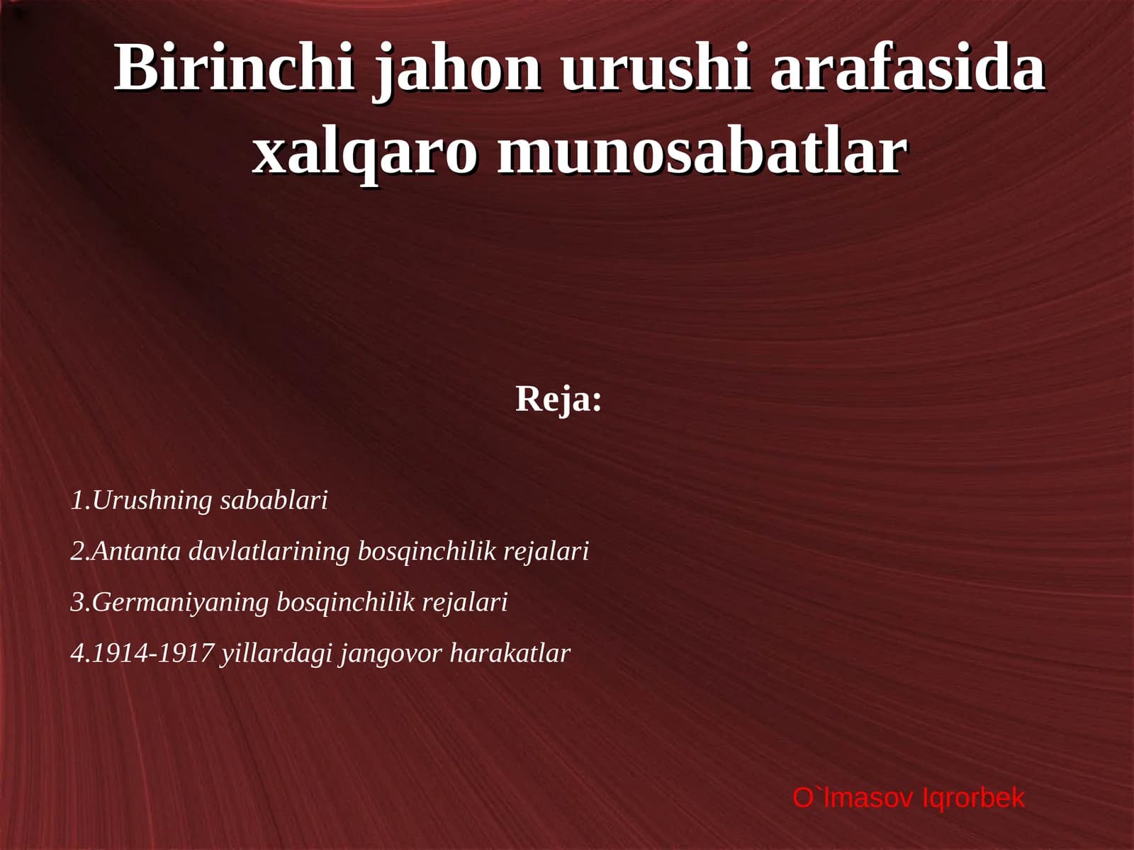 Birinchi jahon urushi arafasida xalqaro munosabatlar