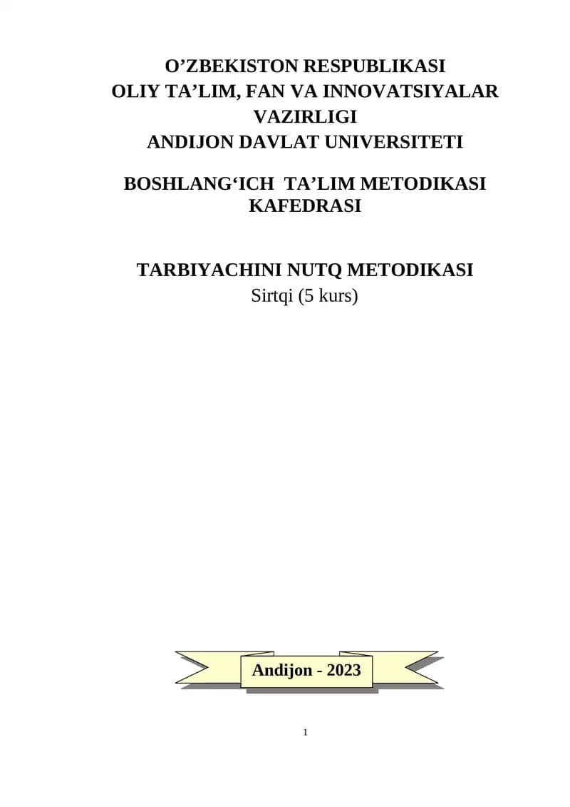 Tarbiyachini Nutq Metodikasi