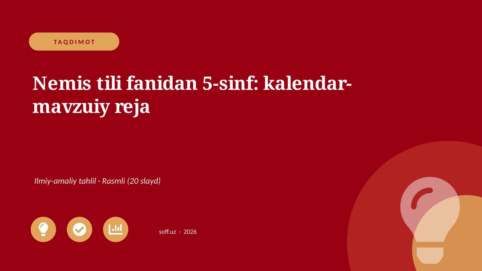 Nemis tili fanidan 5-sinf: kalendar-mavzuiy reja