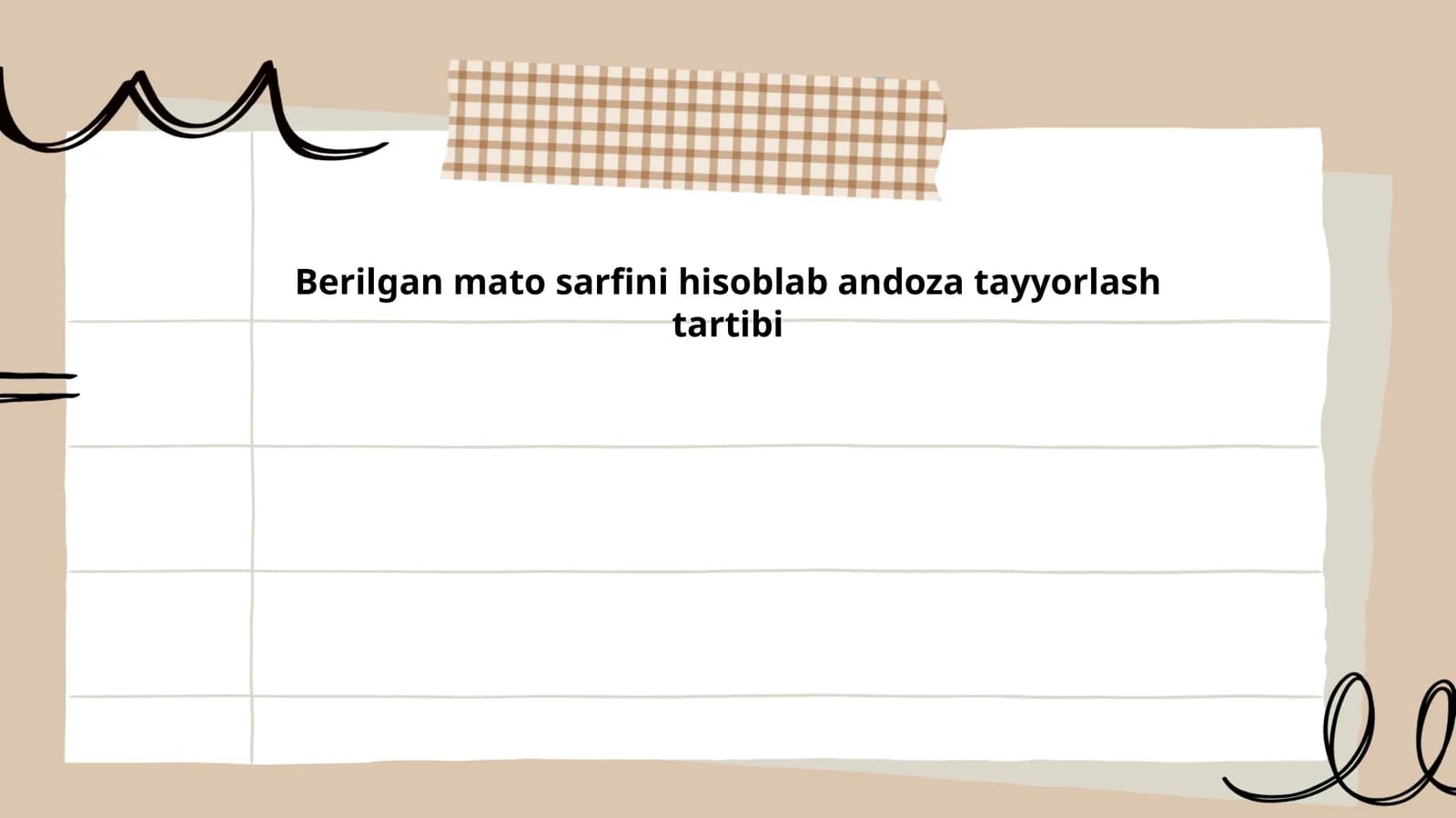 Berilgan mato sarfini hisoblab andoza tayyorlash tartibi
