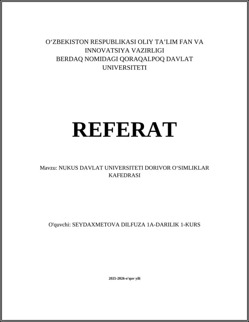 Nukus Davlat Universiteti Dorivor Oʻsimliklar Kafedrasi