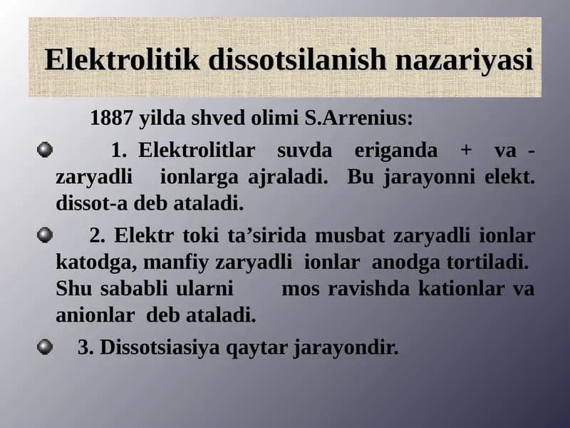Elektrolitik dissotsilanish nazariyasi