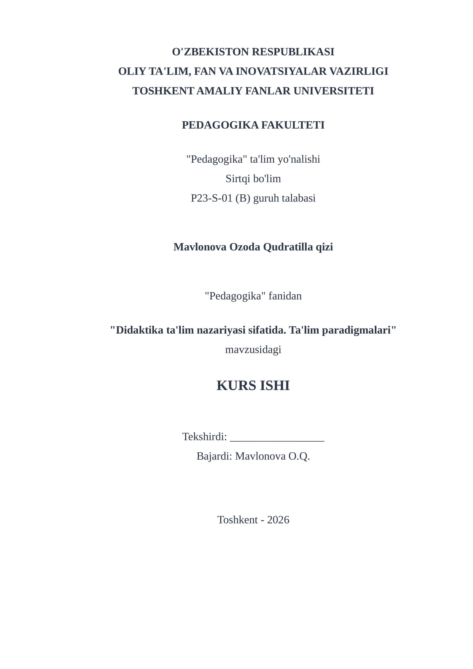 Didaktika ta'lim nazariyasi sifatida. Ta'lim paradigmalari