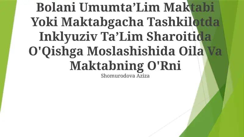 Alohida Yordamga Muhtoj Bolani Umumta’Lim Maktabi Yoki Maktabgacha Tashkilotda Inklyuziv Ta’Lim Sharoitida O'Qishga Moslashishida Oila Va Maktabning O'Rni