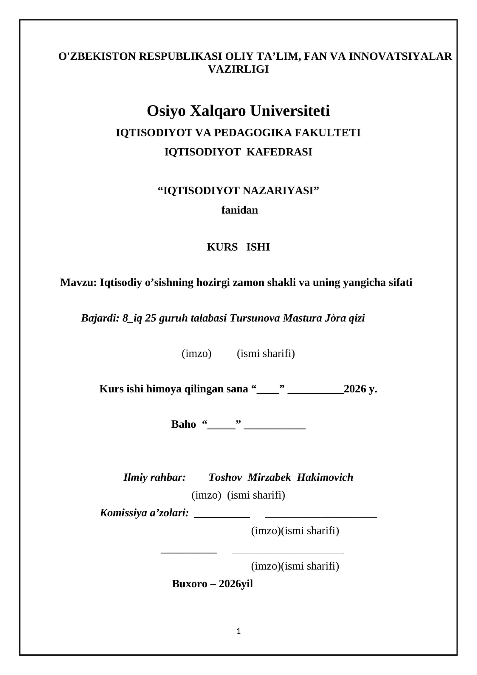 KURS ISHI - IQTISODIYOT NAZARIYASI