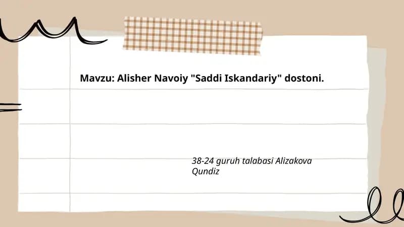 Alisher Navoiy "Saddi Iskandariy" dostoni