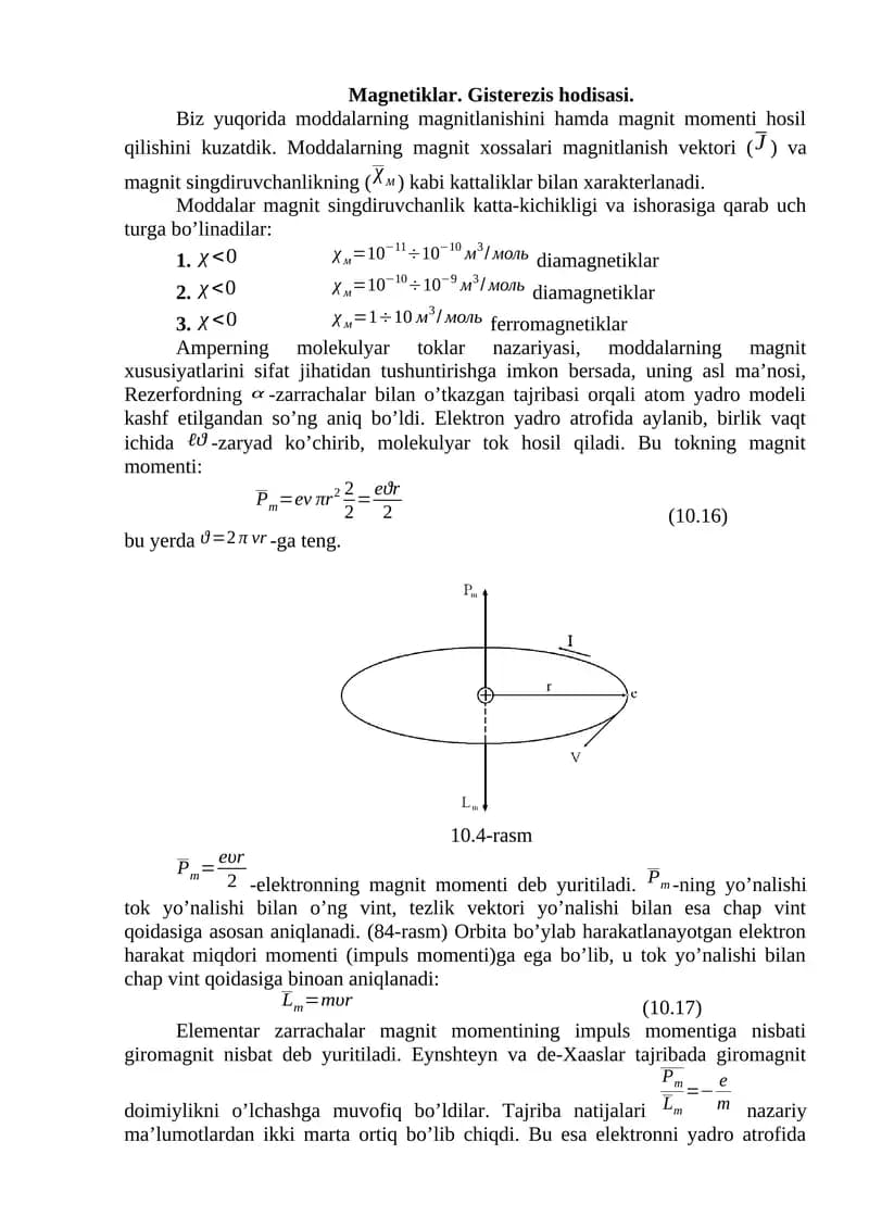 Magnetiklar. Gisterezis hodisasi.