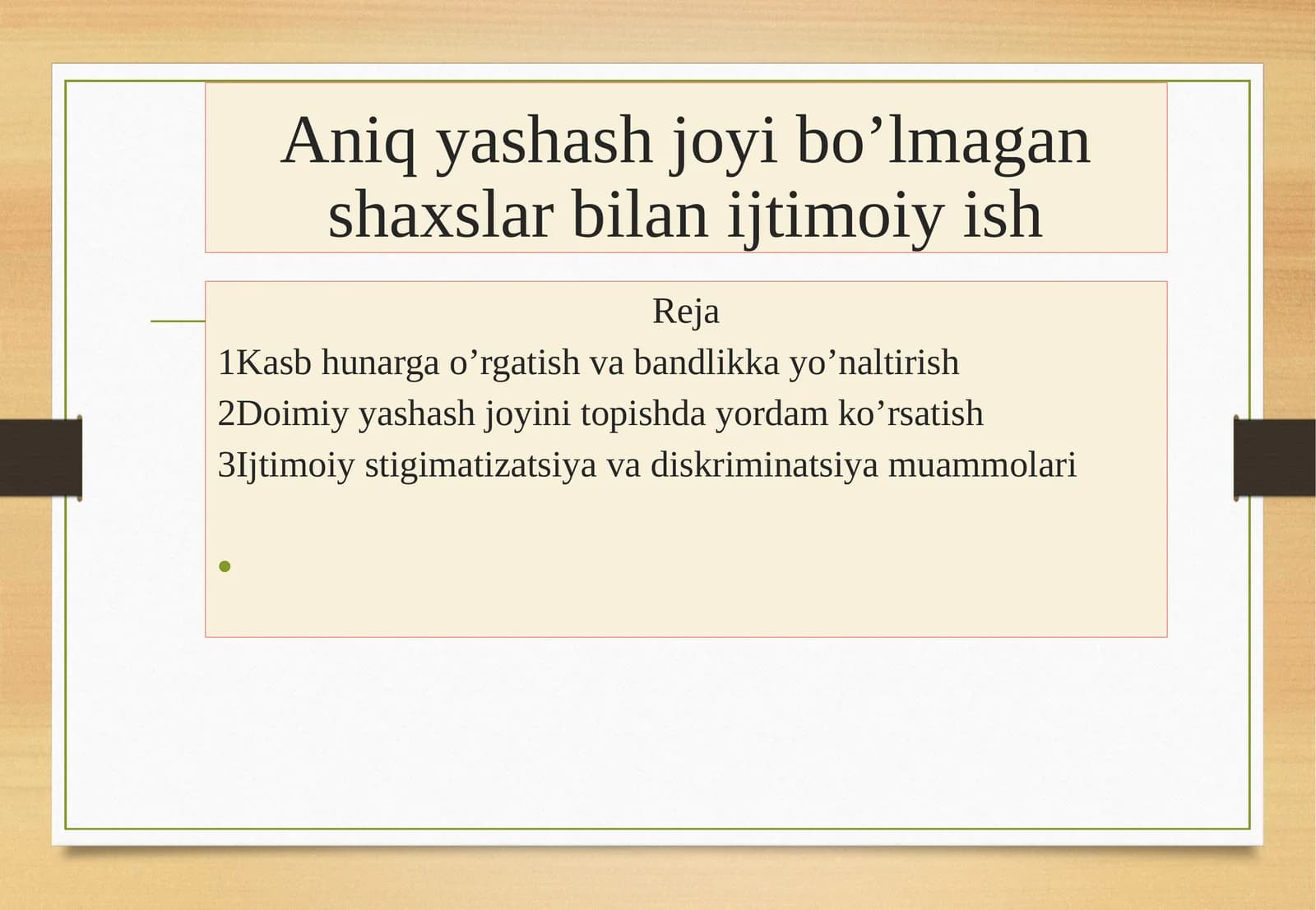 Aniqyashash joyi bo'lmagan shaxslar bilan ijtimoiy ish