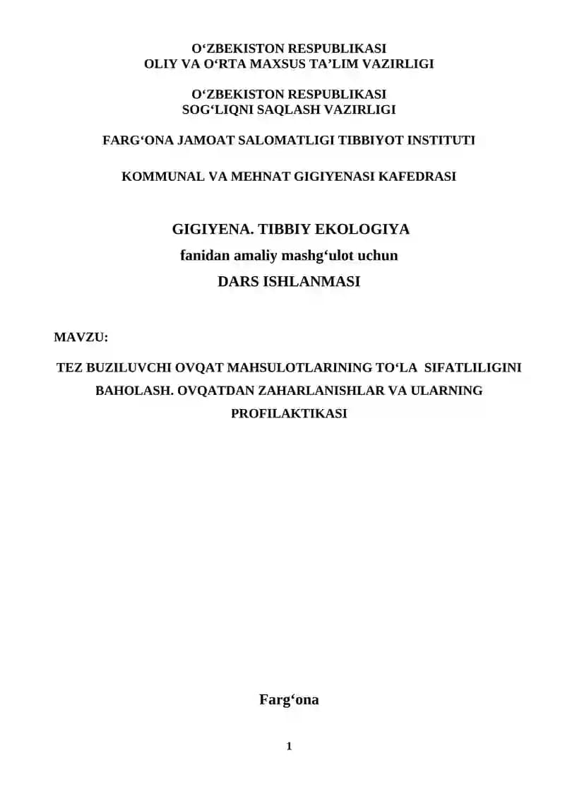 TEZ BUZILUVCHI OVQAT MAHSULOTLARINING TO‘LA SIFATLILIGINI BAHOLASH