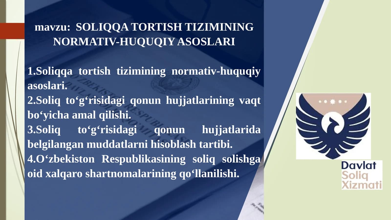 SOLIQQA TORTISH TIZIMINING NORMATIV-HUQUQIY ASOSLARI