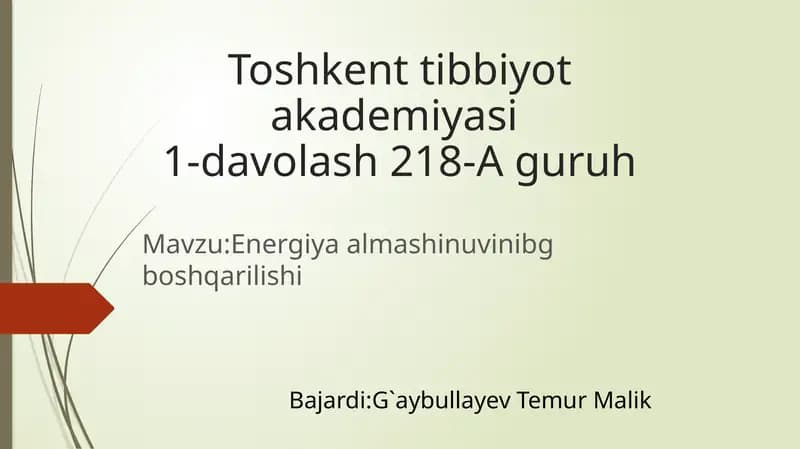 Energiya almashinuvinibg boshqarilishi